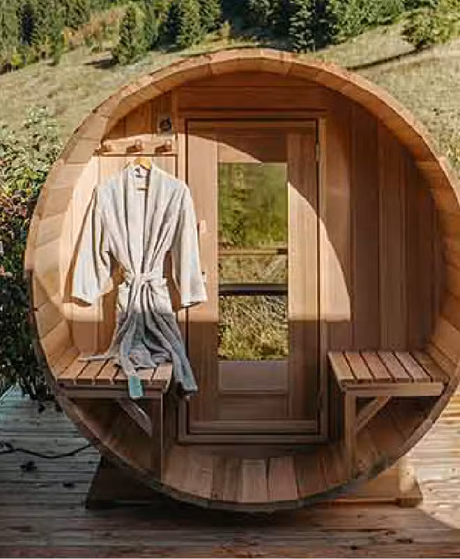 Sauna circulaire sur une terrasse